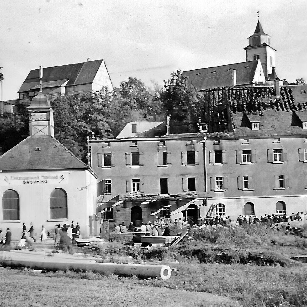 1950: Großbrand in Wohn- und Mühlengebäude, Morgens 5.30 Uhr am 21.9.1950 ertönte die Alarmsirene: die Mühle (Quelle: Walter Kern)