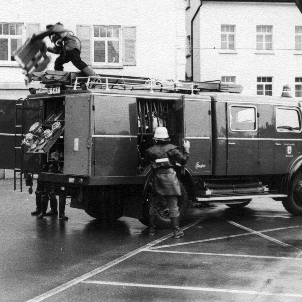 1976: Übung an der Mühle (Quelle: Feuerwehr Mittelstadt)