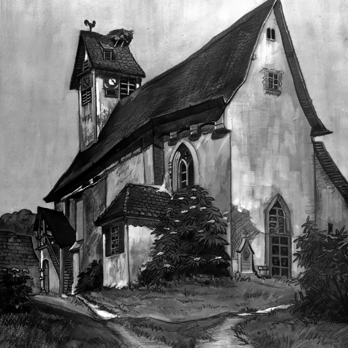 1900: Die Martinskirche um die Jahrhundertwende 1900 das Originalbild ist im Besitz von Friedrich Röhm - das Bild wurde dem Mittelstädter Heimatkalender 1982 entnommen (Quelle: Heimatkalender)
