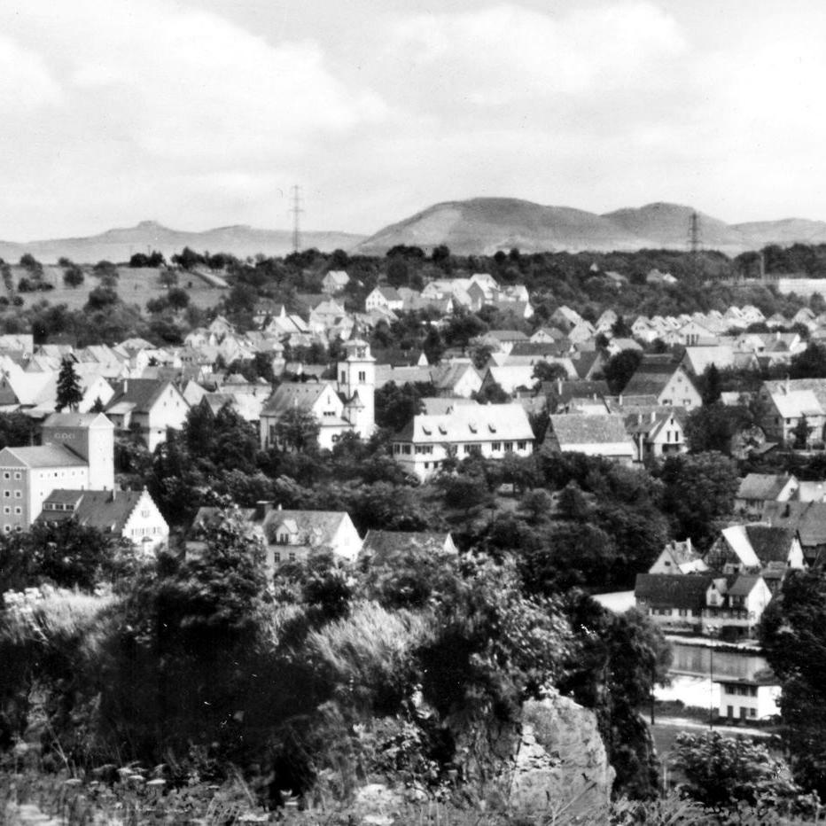 1960: Blick vom Schimmlerwald, ursprünglich Schelmenwald kommt vom vergrabenen Vieh, mundartlich Schelmenwald (Quelle: Carola & Gottlob Nagel)