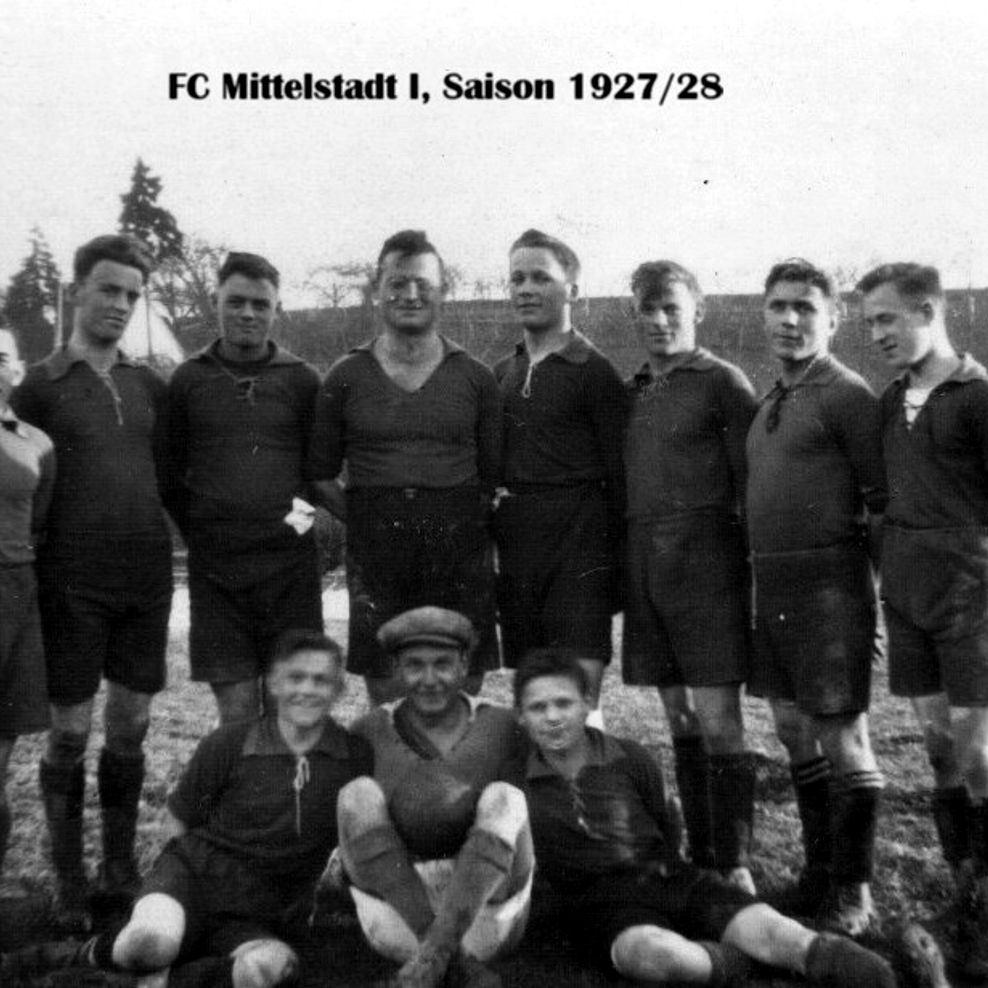 1928: 1. Mannschaft des FC Mittelstadt 1927 - 1928 (Quelle: Bernd Bader)