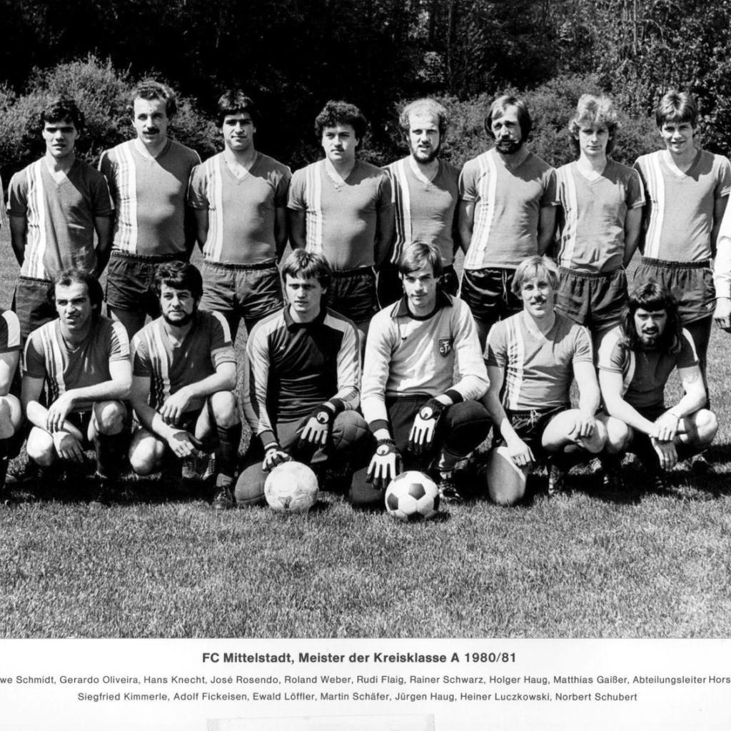 1981: 1. Mannschaft des FC Mittelstadt 1981 Meistermannschaft (Quelle: Bernd Bader)