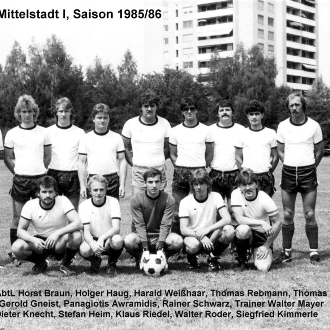 1986: 1. Mannschaft des FC Mittelstadt 1985 - 1986 (Quelle: Bernd Bader)
