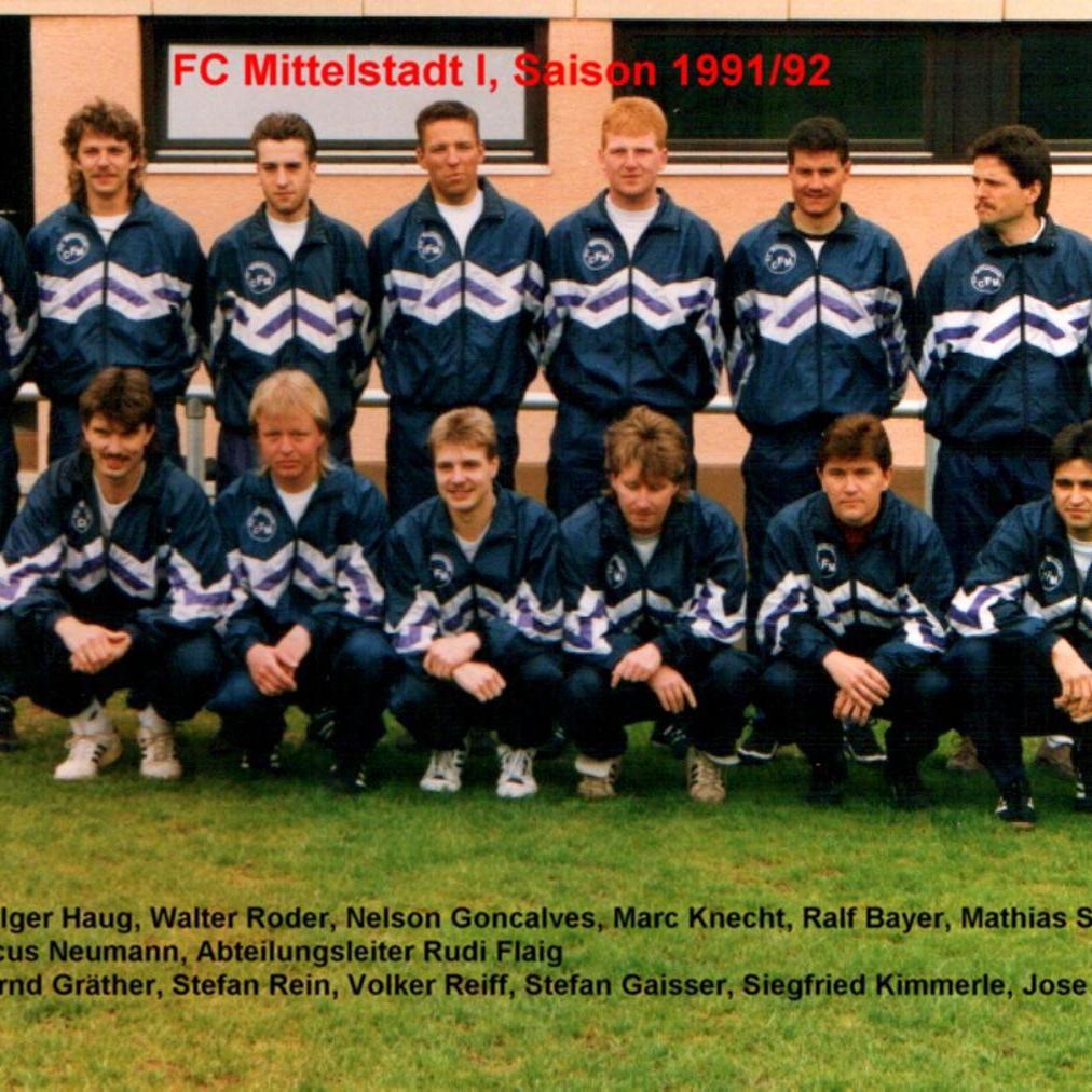 1992: 1. Mannschaft des FC Mittelstadt 1991 - 1992 (Quelle: Bernd Bader)
