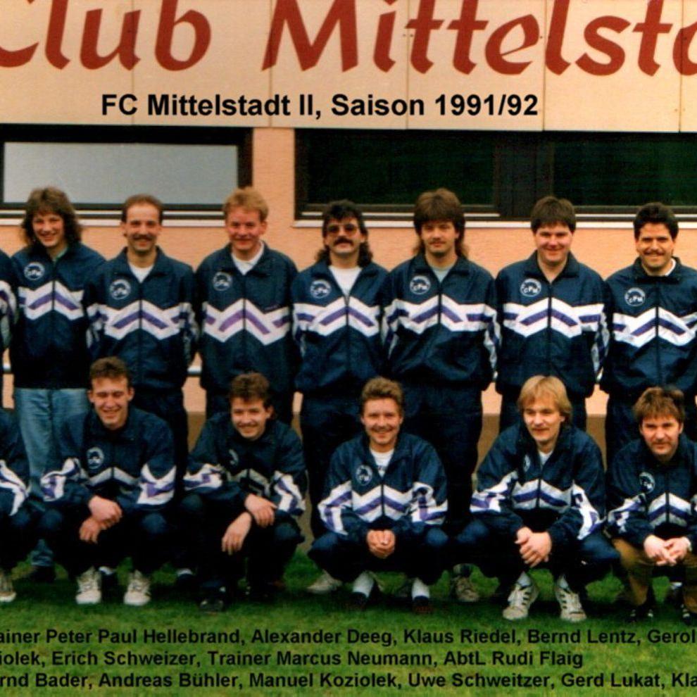 1992: 2. Mannschaft des FC Mittelstadt 1991 - 1992 (Quelle: Bernd Bader)